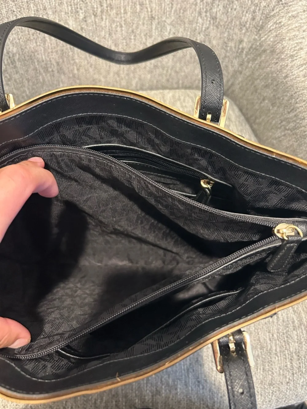 Michael Kors Black Saffiano Leather Tote with Gold Trim